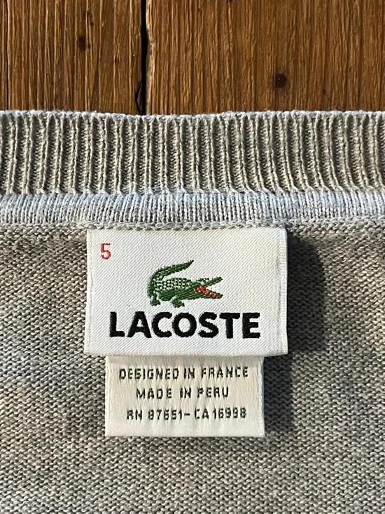 Lacoste Light Gray V-Neck Cotton Sweater Crocodile Logo Classic Preppy Size 5 - Picture 9 of 11